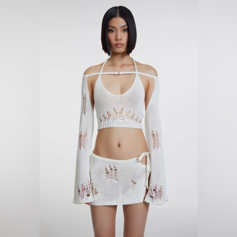 The Kript Adela White Knit Two-Piece Set